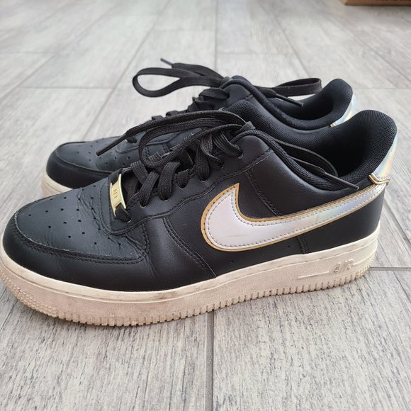 Nike Air Air Force 1 women's sneakers black white and gold size 7 - Picture 5 of 14